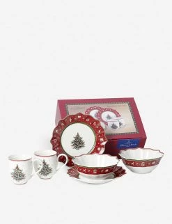 VILLEROY & BOCH Breakfast For Two Christmas Crockery Set Of Six Red